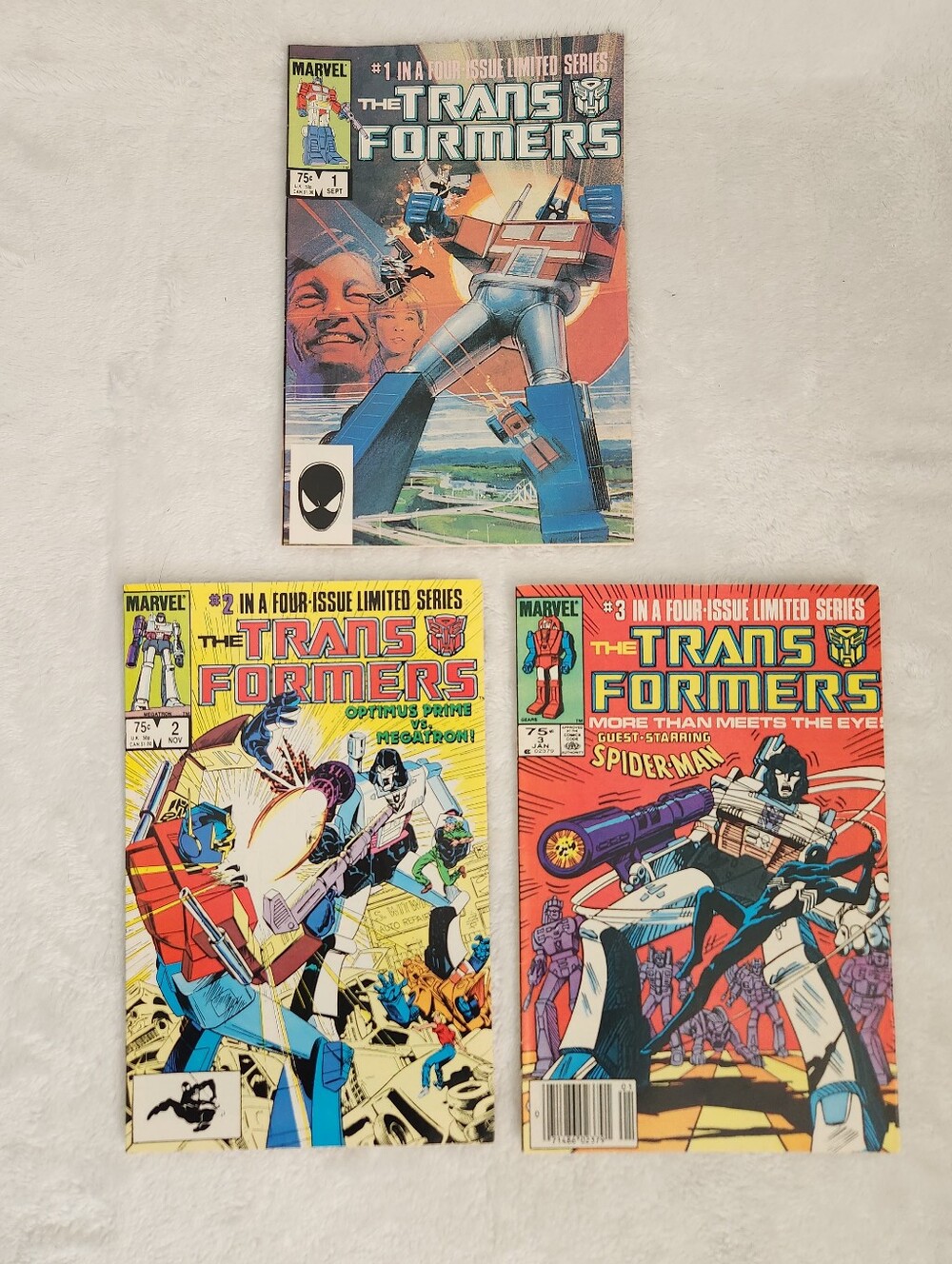 Transformers #1 #2 #3 Marvel Comic Lot Optimus Prime Megatron Spider-Man 1984-85